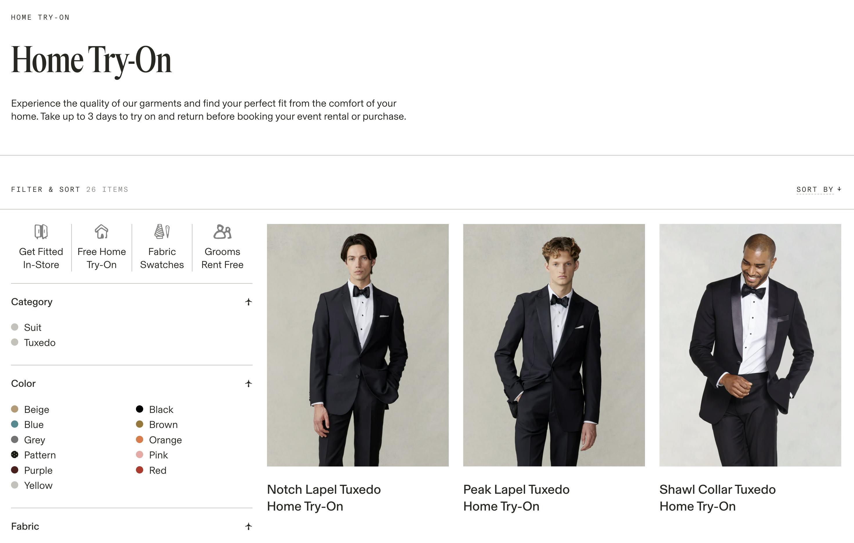 The Black Tux home try-on landing page
