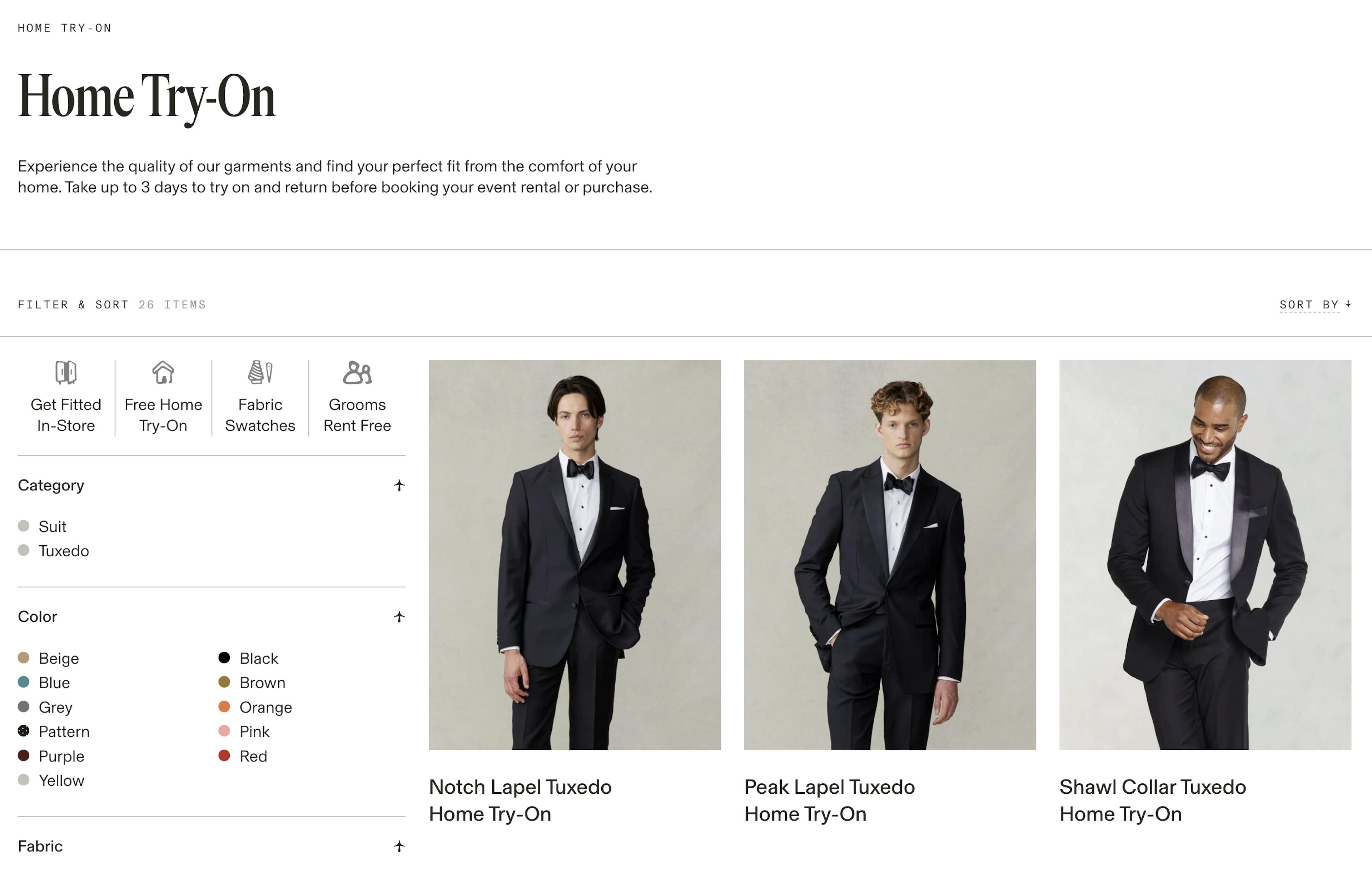 The Black Tux home try-on landing page