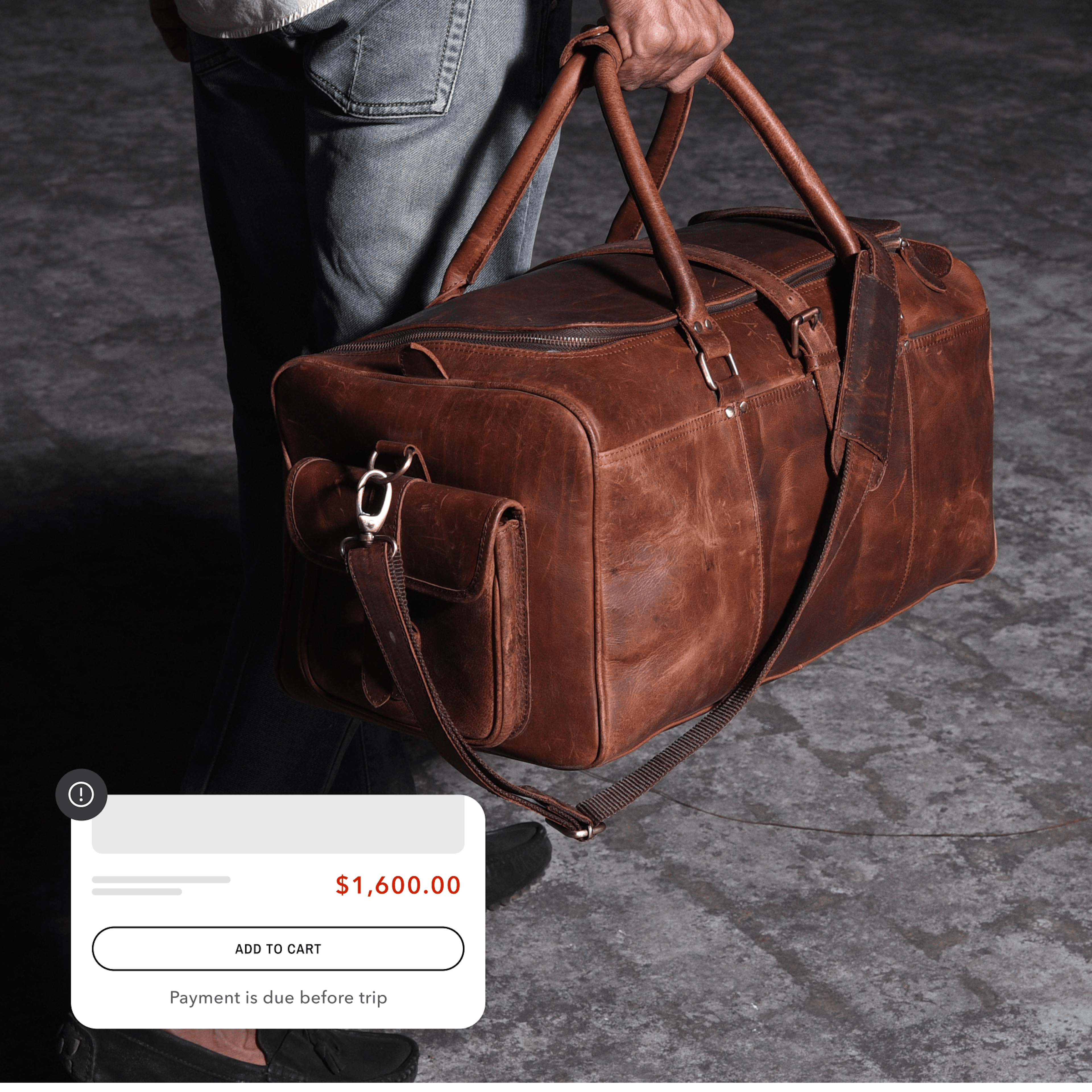 Man with luxury leather travel bag