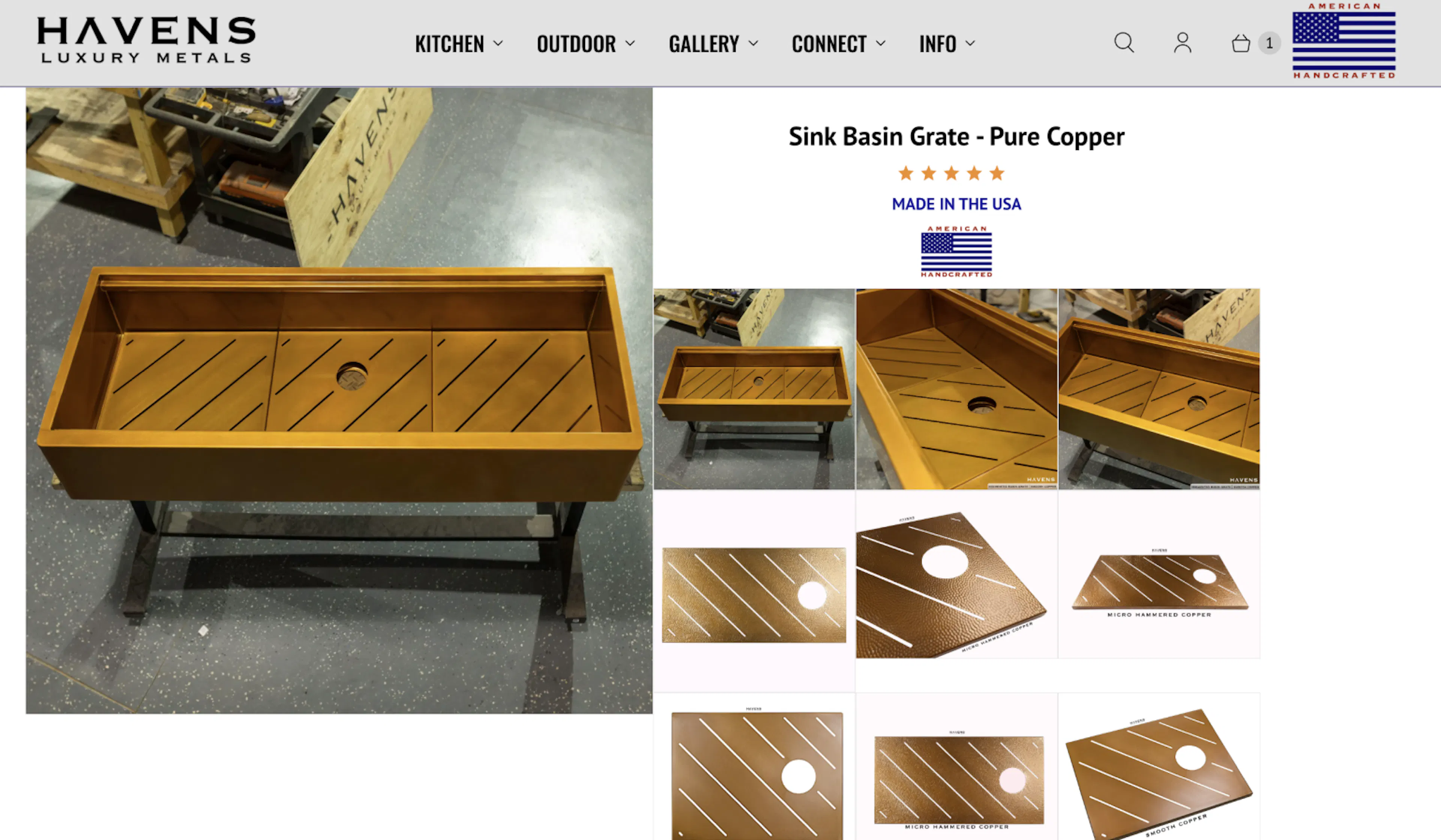 Havens made-to-order sink basin grate on Shopify store