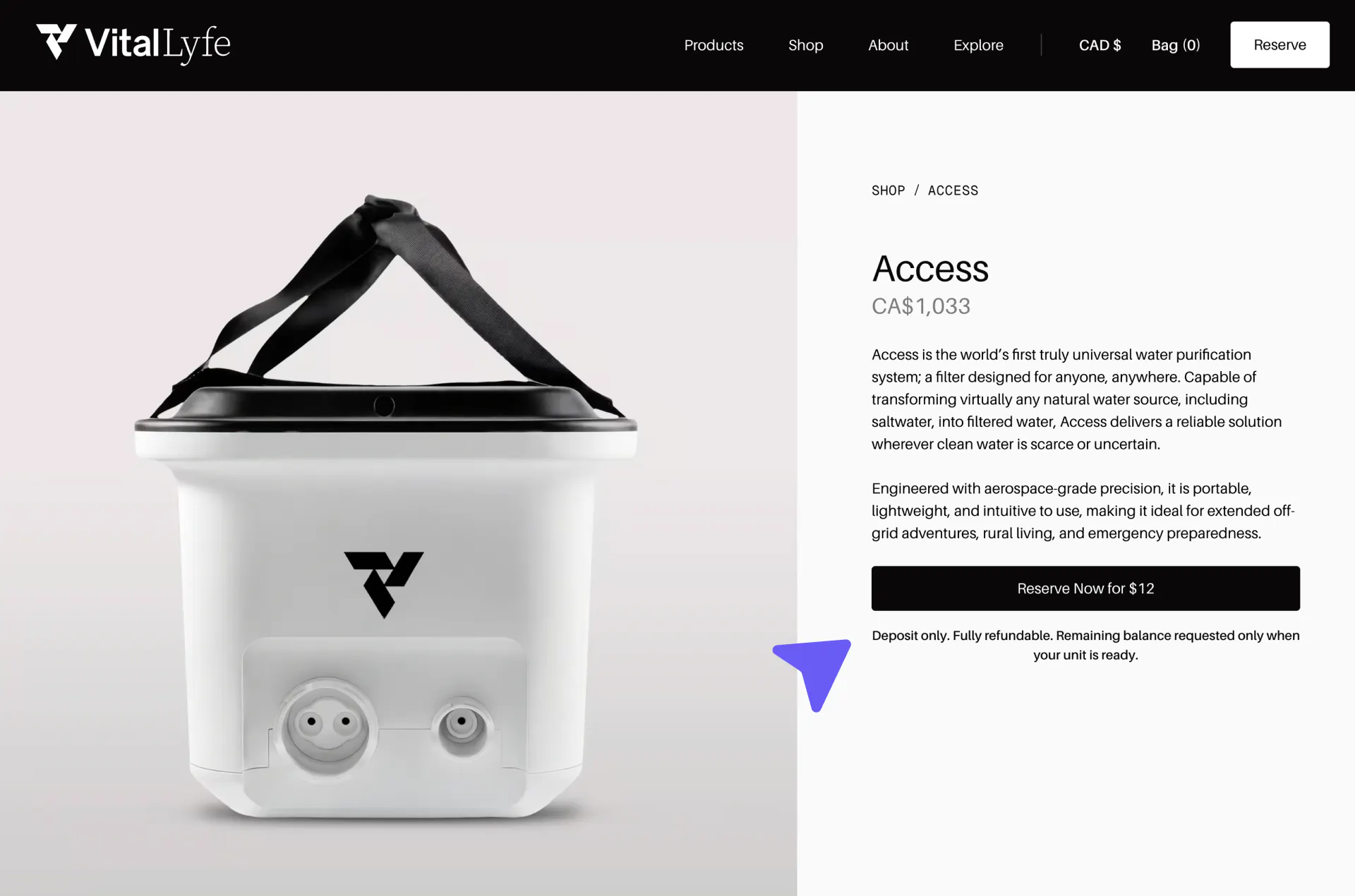 Vital Lyfe Shopify preorder deposit product page