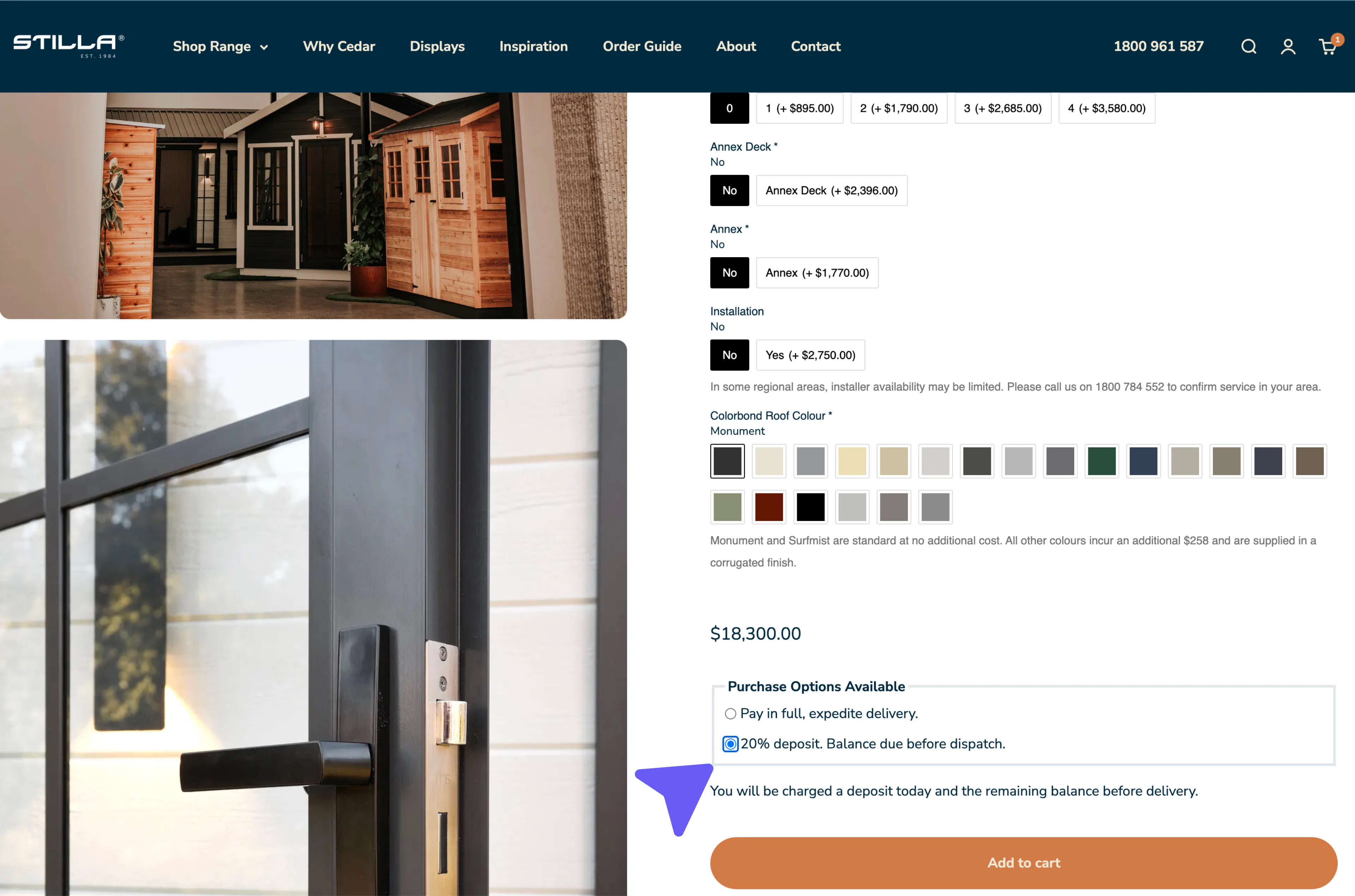 Stilla product page with deposit