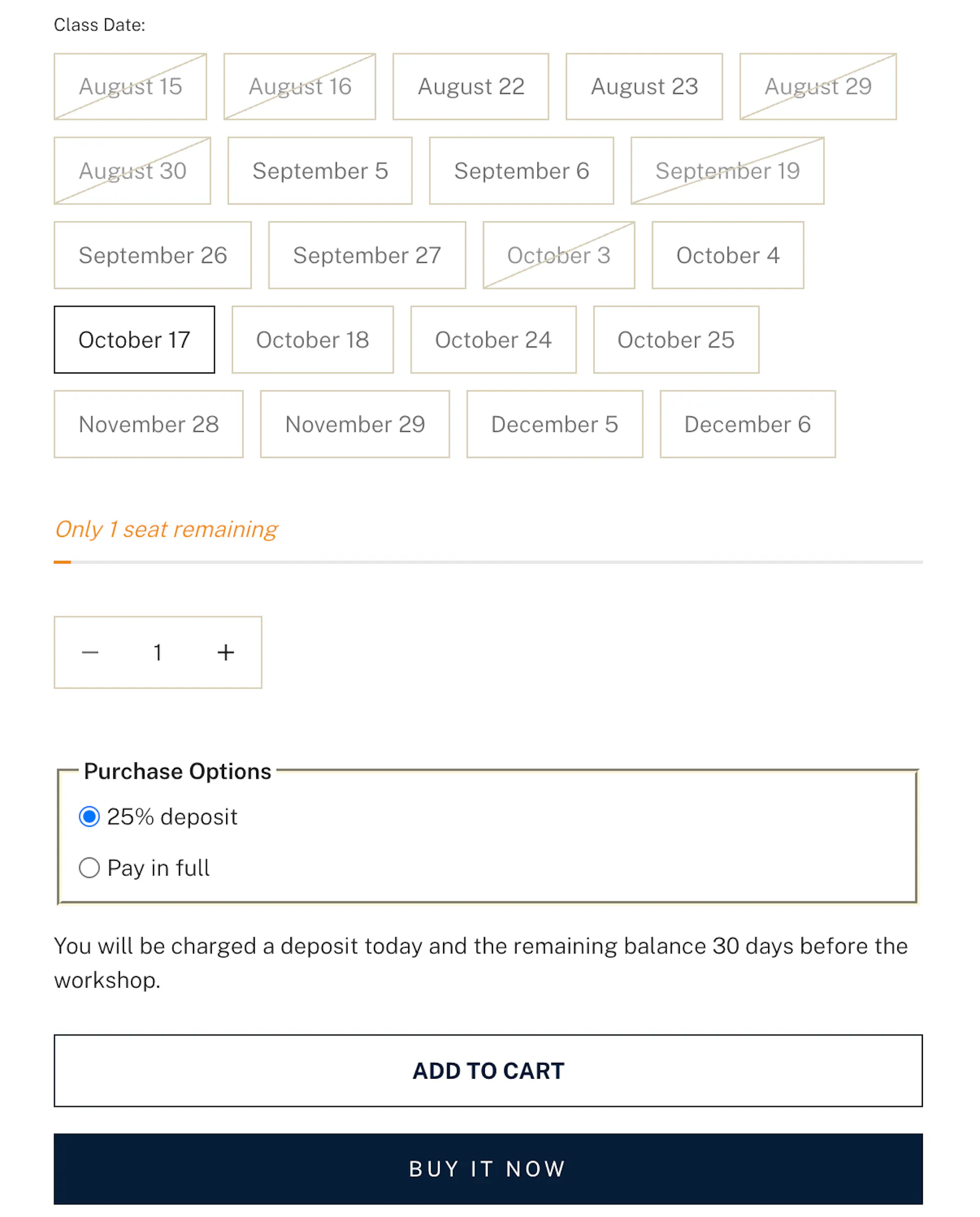 Downpay product block on Hampden workshop page
