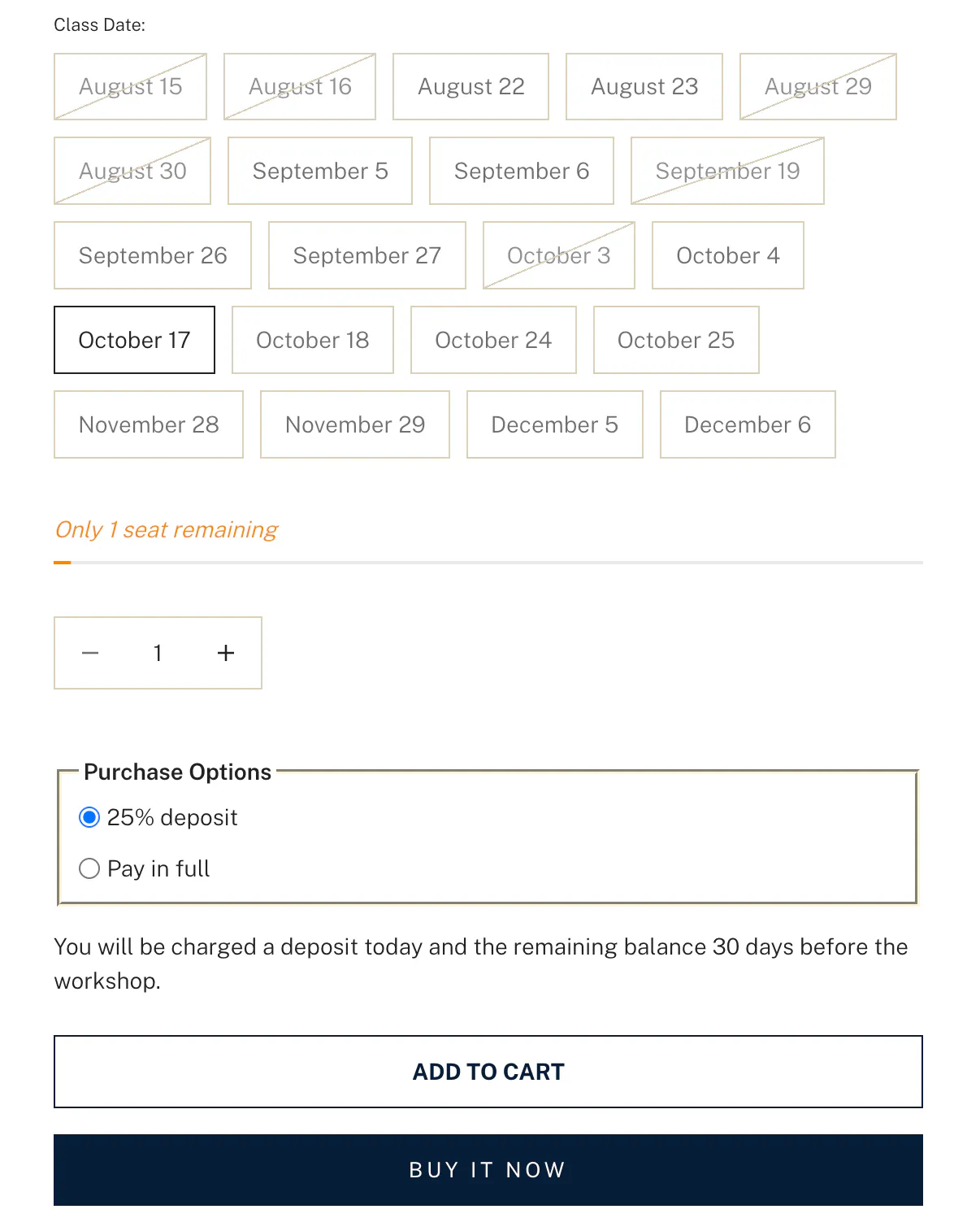 Downpay product block on Hampden workshop page