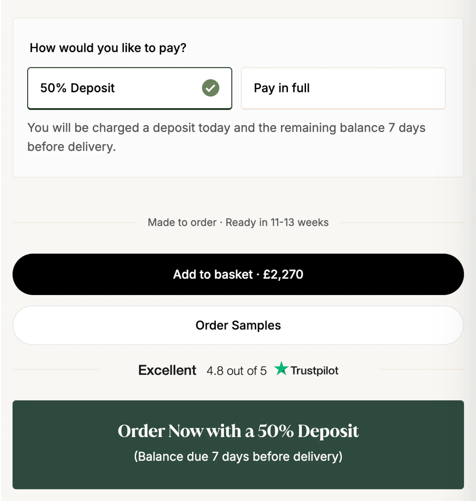 Ennis & Brown product page with Downpay purchase option block