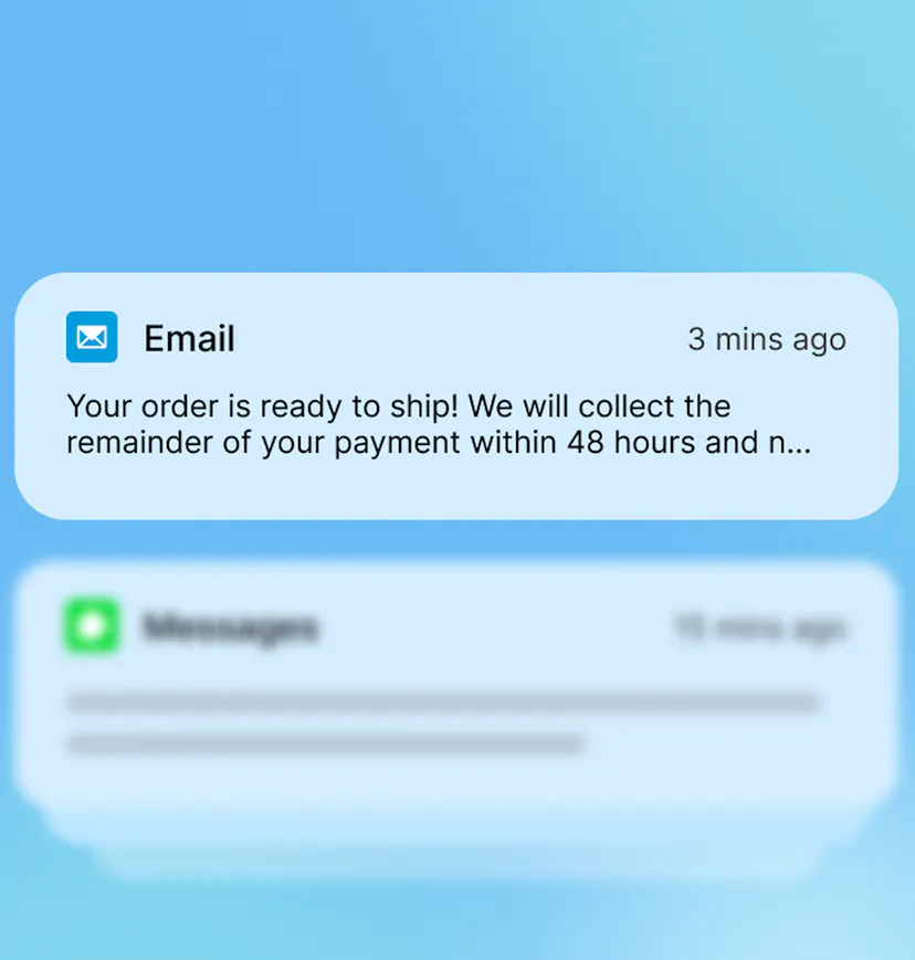 Downpay notification of order