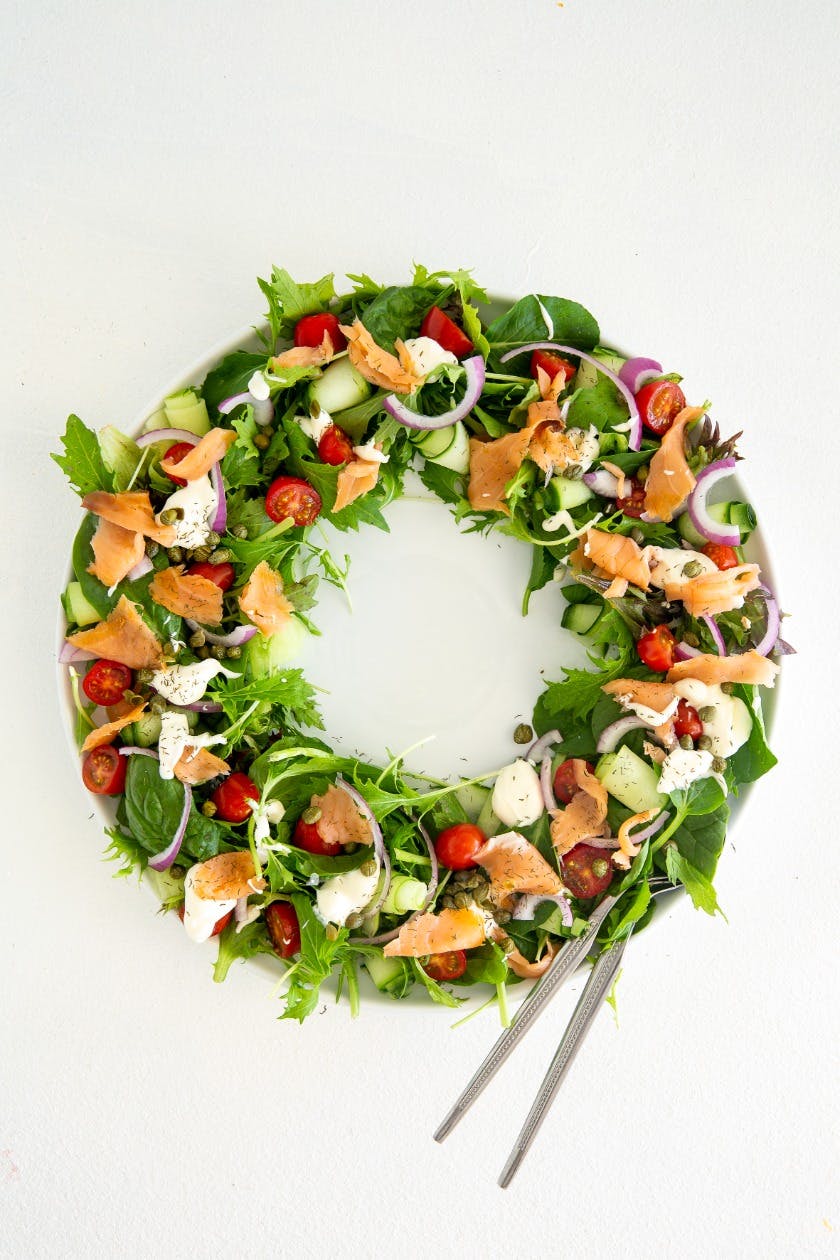 Smoked Salmon Salad displayed as a wreath