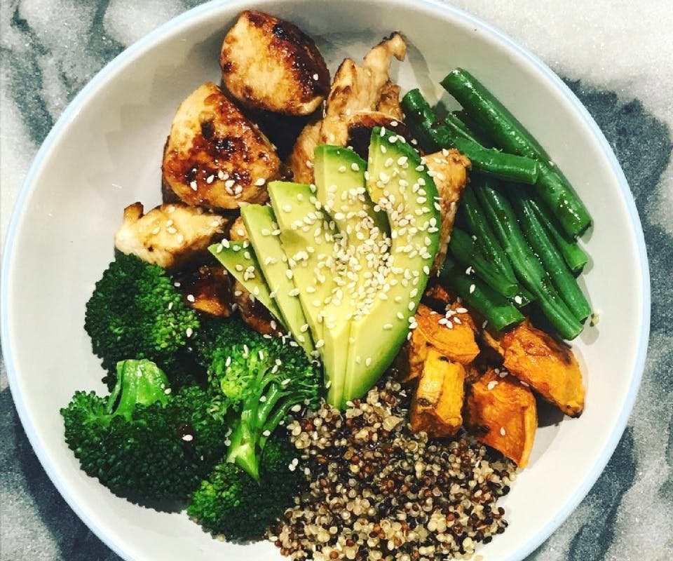 chicken and avocado macro bowl