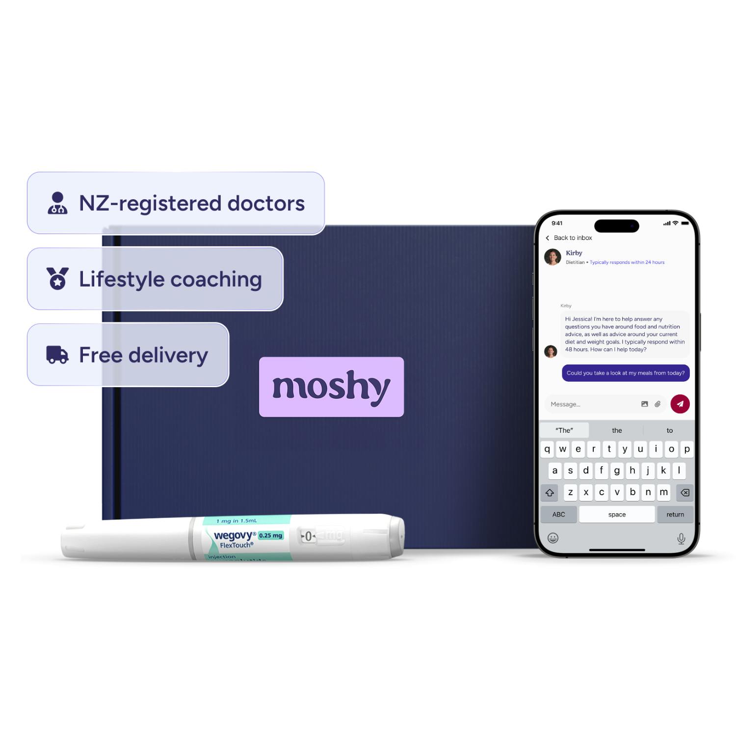 Moshy weight loss program includes medication, unlimited support, and more