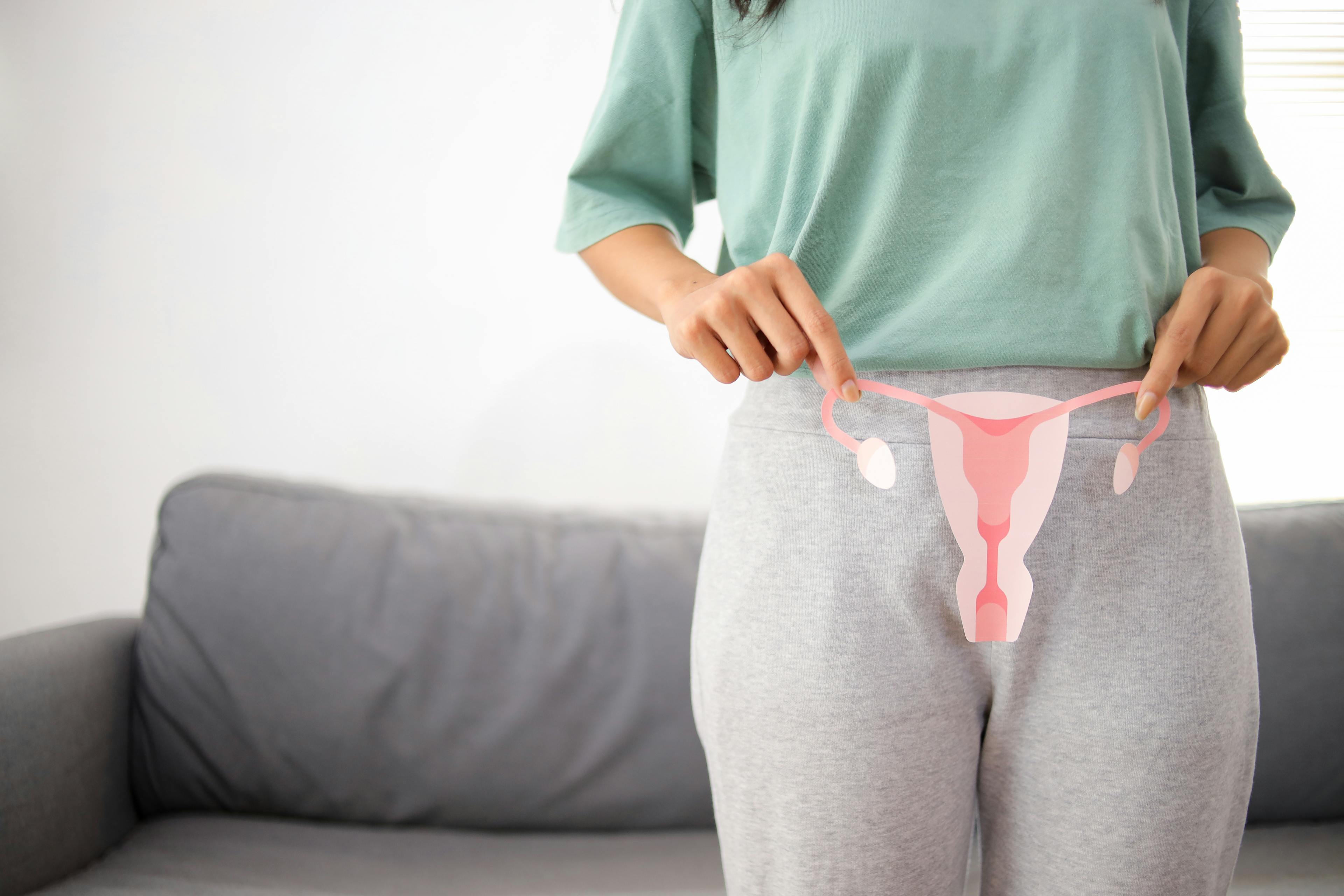 Lady holding a paper uterus 