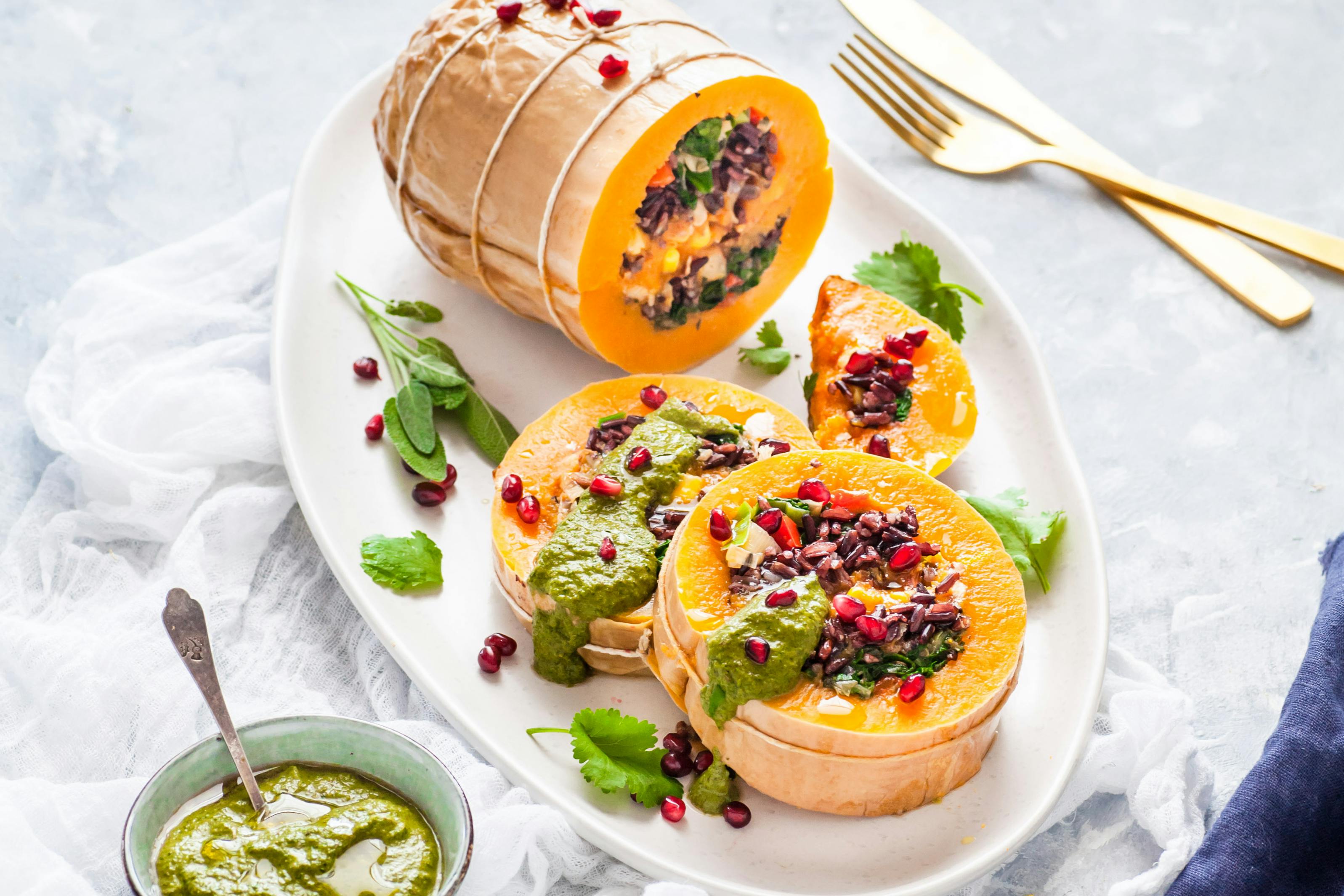 Rice & Nut Stuffed Butternut Pumpkin