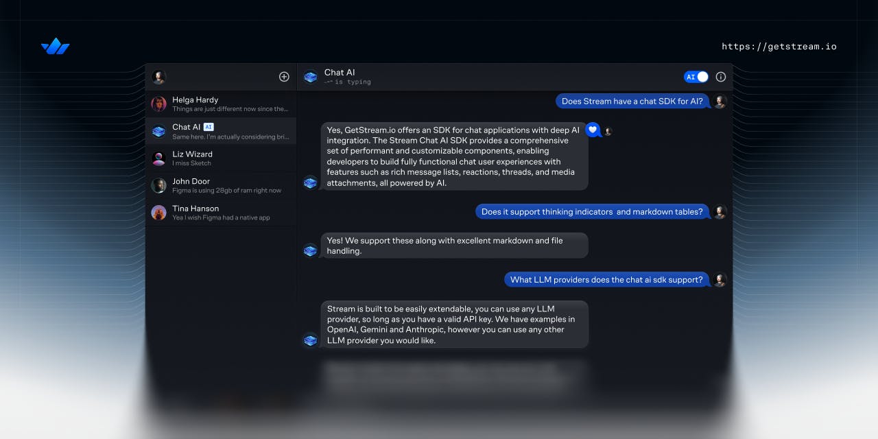 Chat AI UI example by Stream 