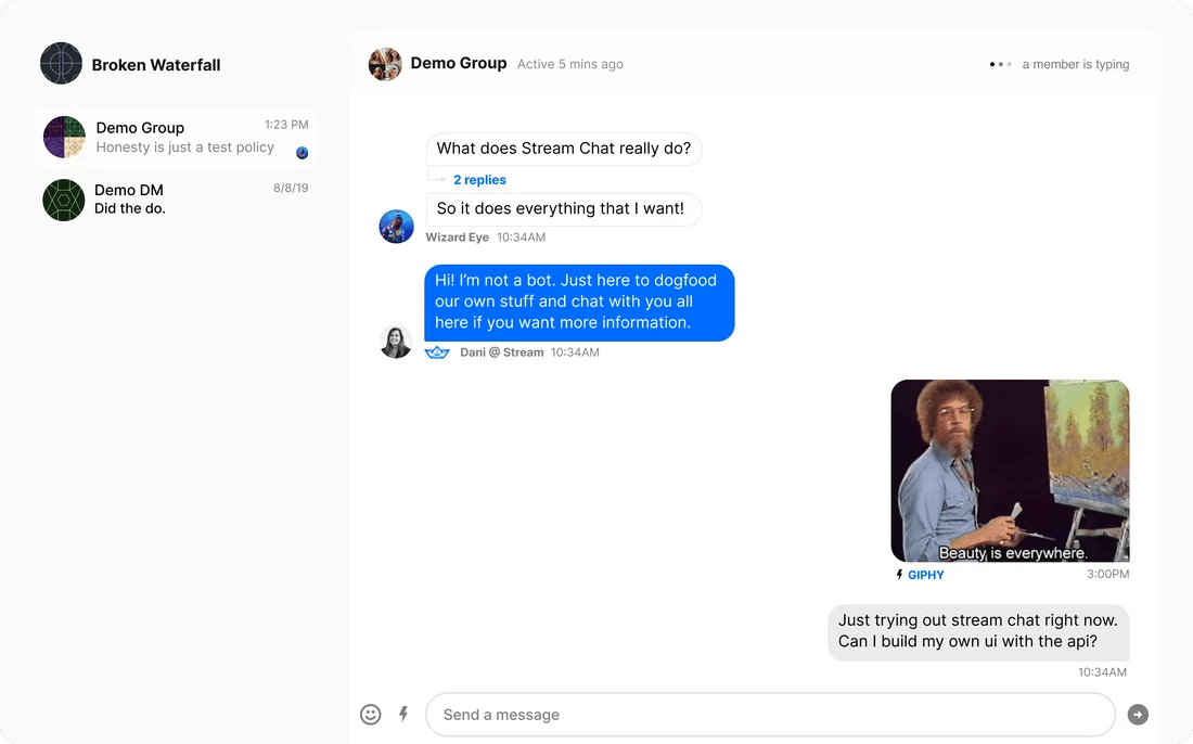 example of react social chat messaging chat demo