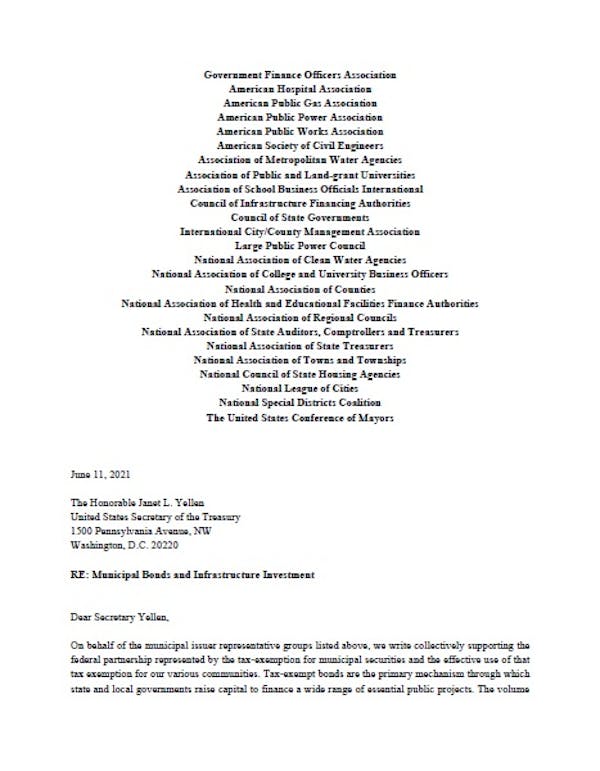 Public Finance Network Letter to Administration on Infrastructure Investment