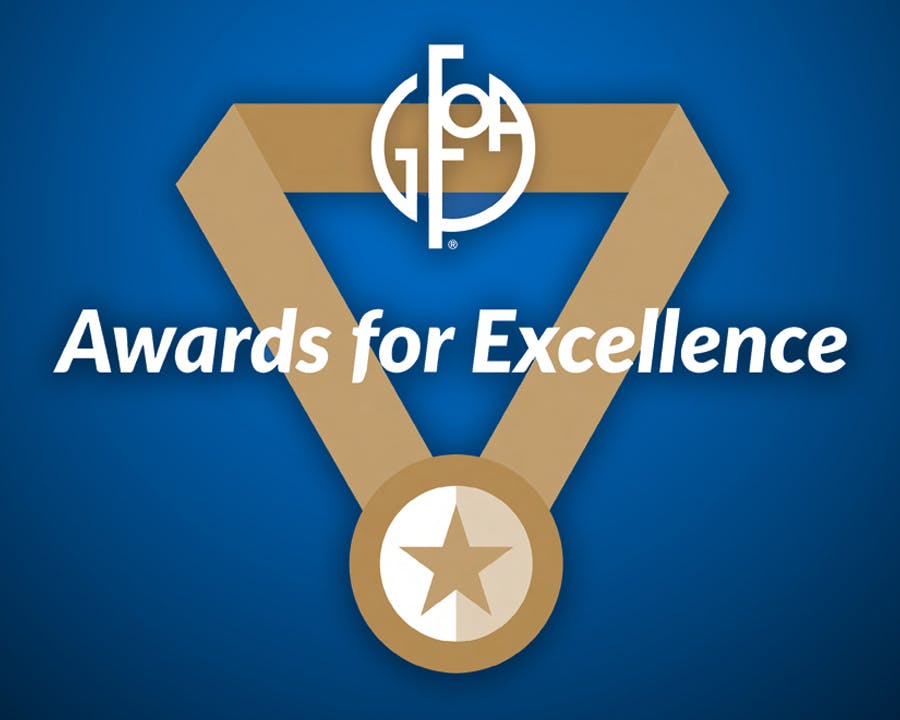 Image of Award for Excellence with GFOA logo. 