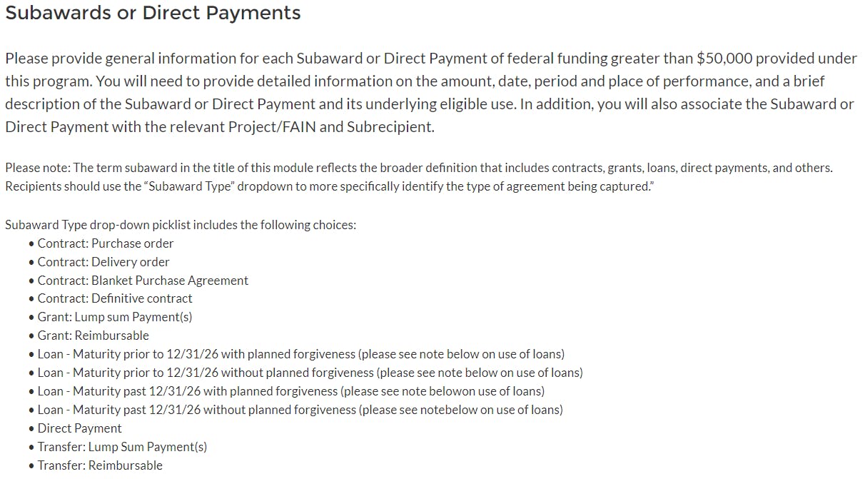 Screenshot from Treasury Portal