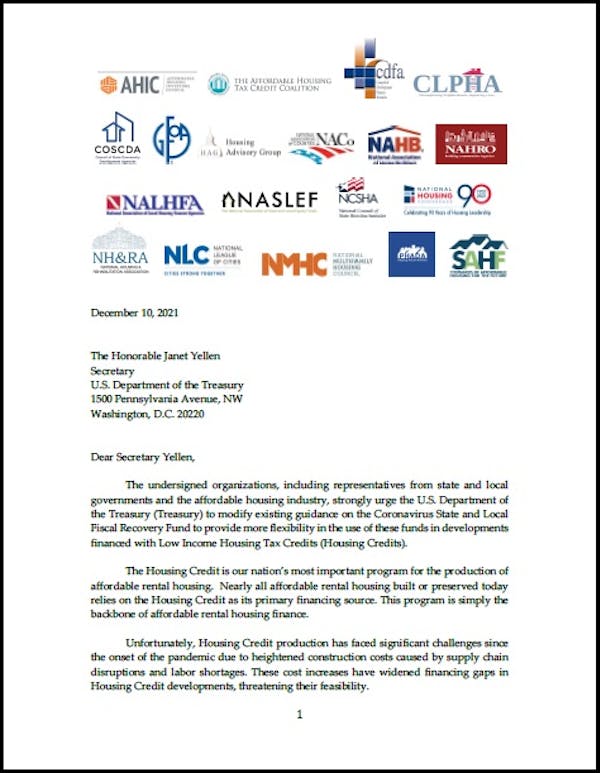 Coalition Letter on Affordable Housing