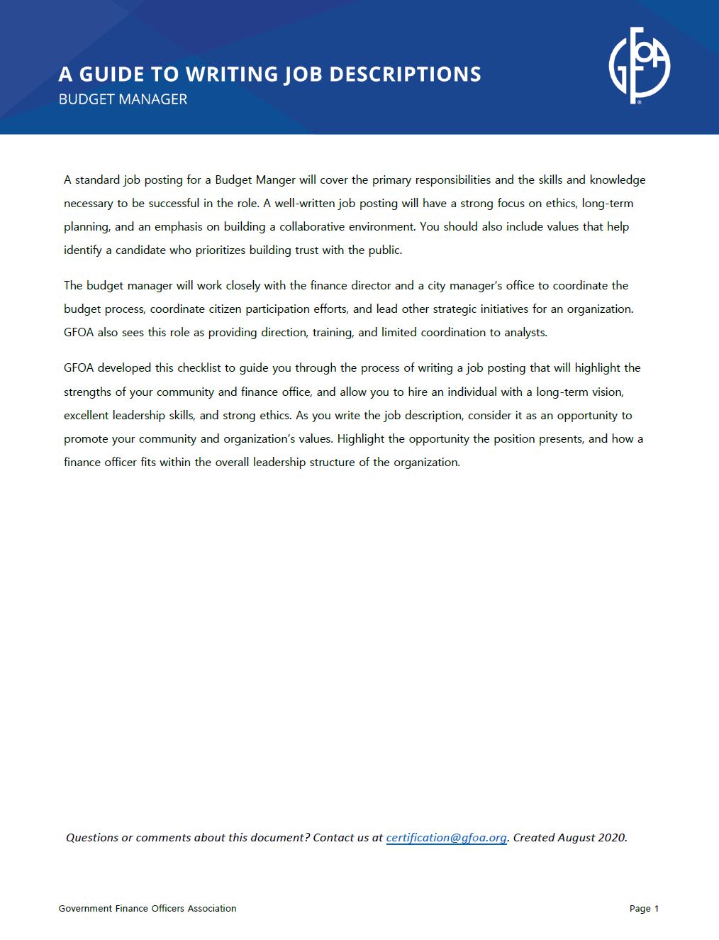 A Guide to Writing Job Descriptions Budget Manager