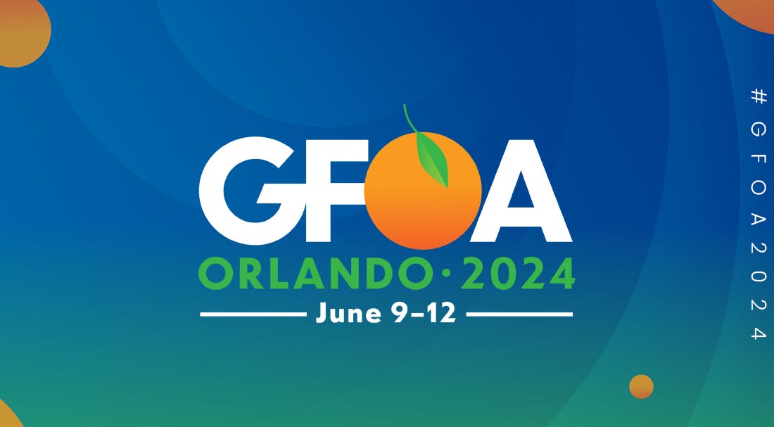 Blue background with GFOA 2024 Conference Logo. 