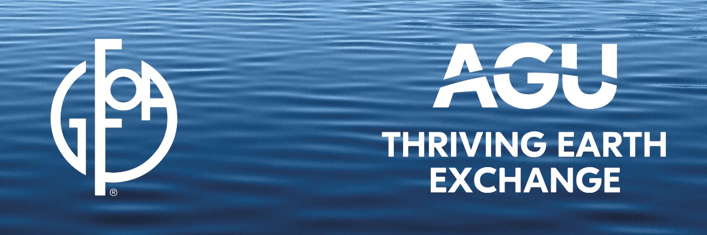 Water with GFOA logo and AGU Thriving Earth Exchange Logo
