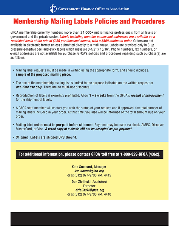 Membership Mailing Labels Order Form
