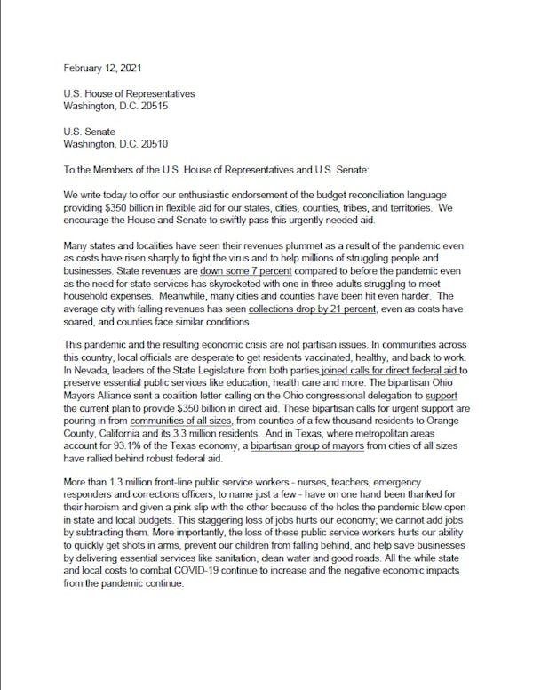 GFOA Joins Broad Coalition to Support State/Local Aid in Coronavirus Relief Bill