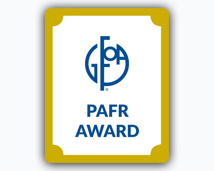 Image of award with words "PAFR Award"