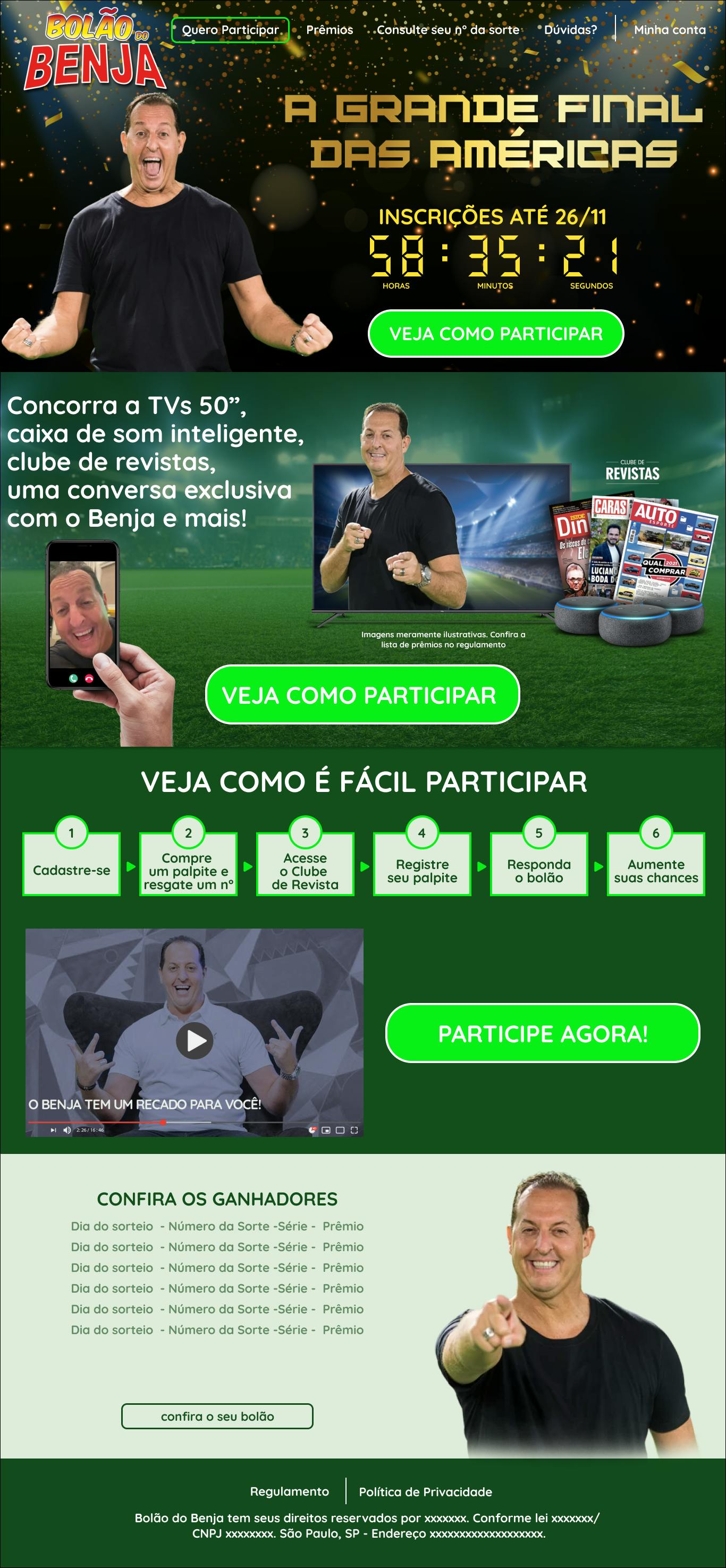 Imagens da Landing Page da página