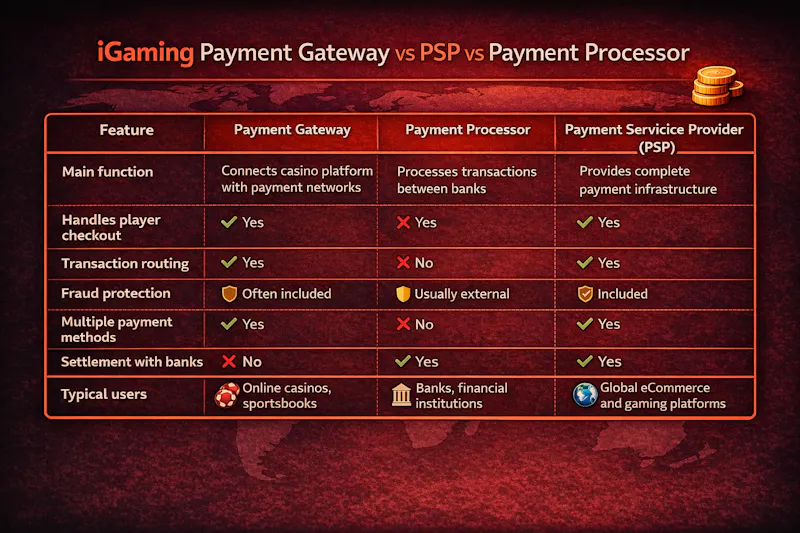 iGaming Payment Gateway vs PSP vs Payment Processor