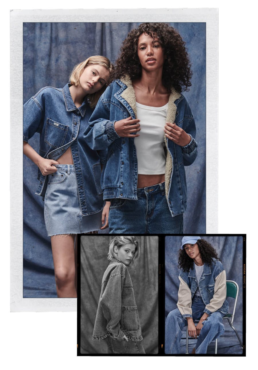 Images of female models posing. They are all wearing Ghanda denim clothing. 