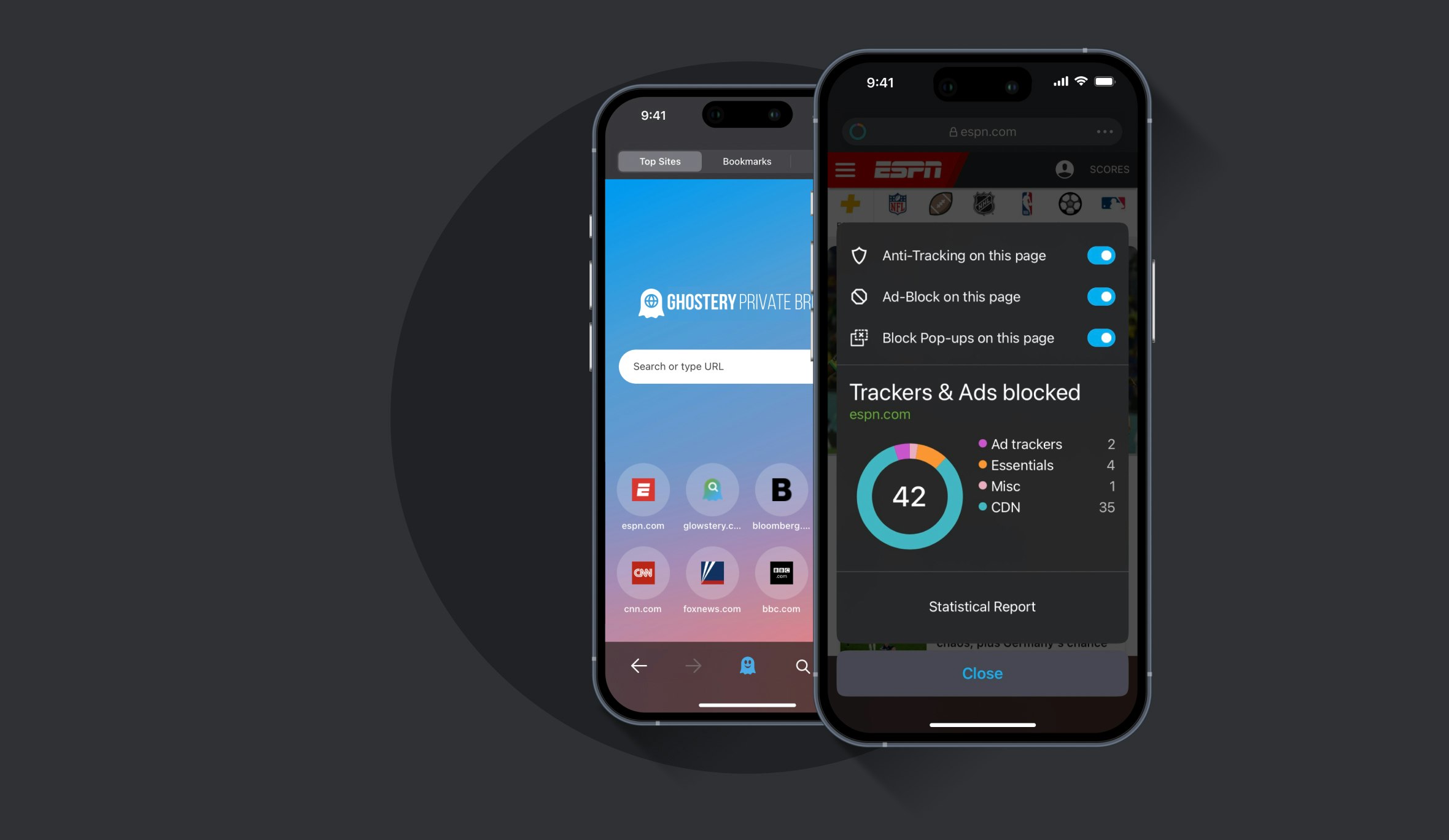 Ghostery Private Browser displayed with open settings on iPhone