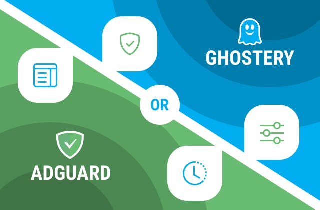 AdGuard and Ghostery logos and general settings icons