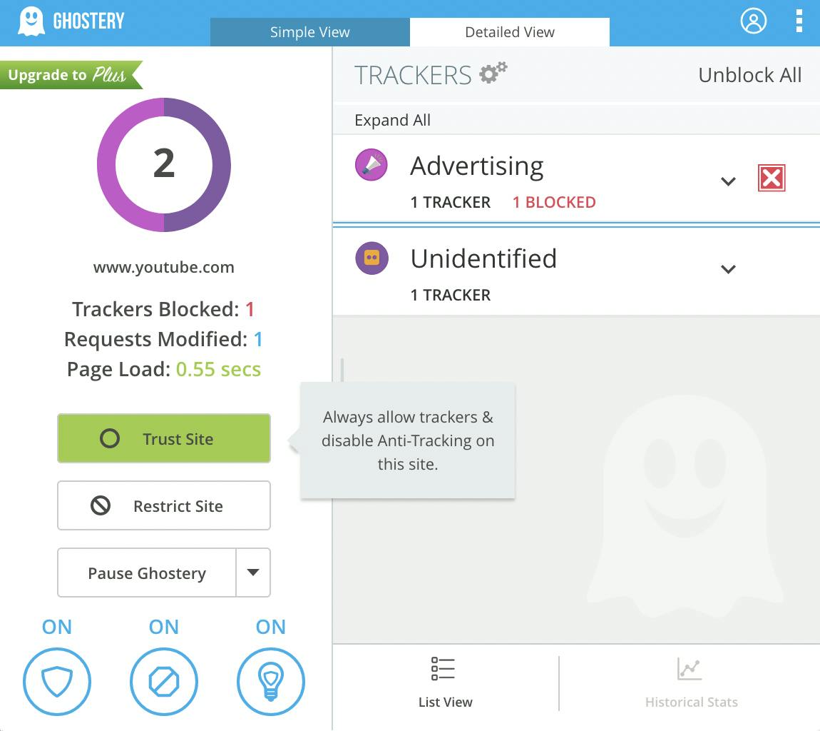 Ghostery Ad-Blcoking ON - Simple View