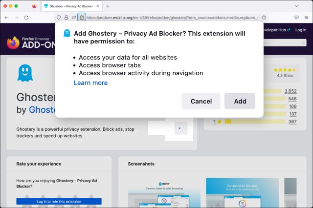 Extension Permissions overlay