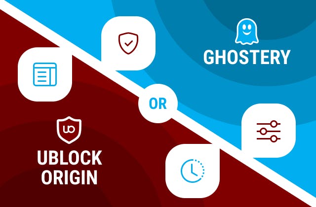 uBlock Origin and Ghostery logos and settings icons