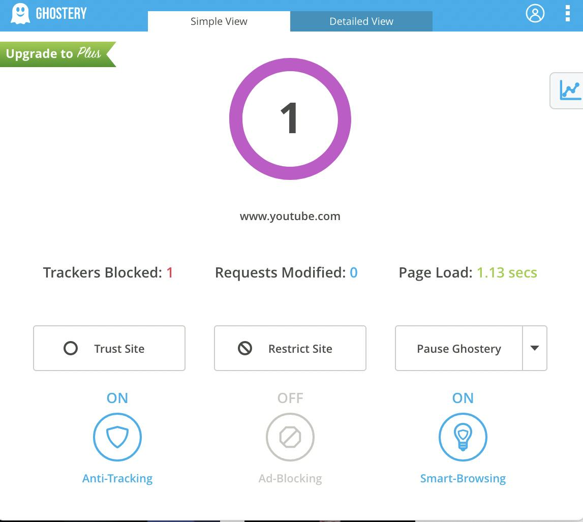 Ghostery Settings Ad-Blcoking OFF- Simple View