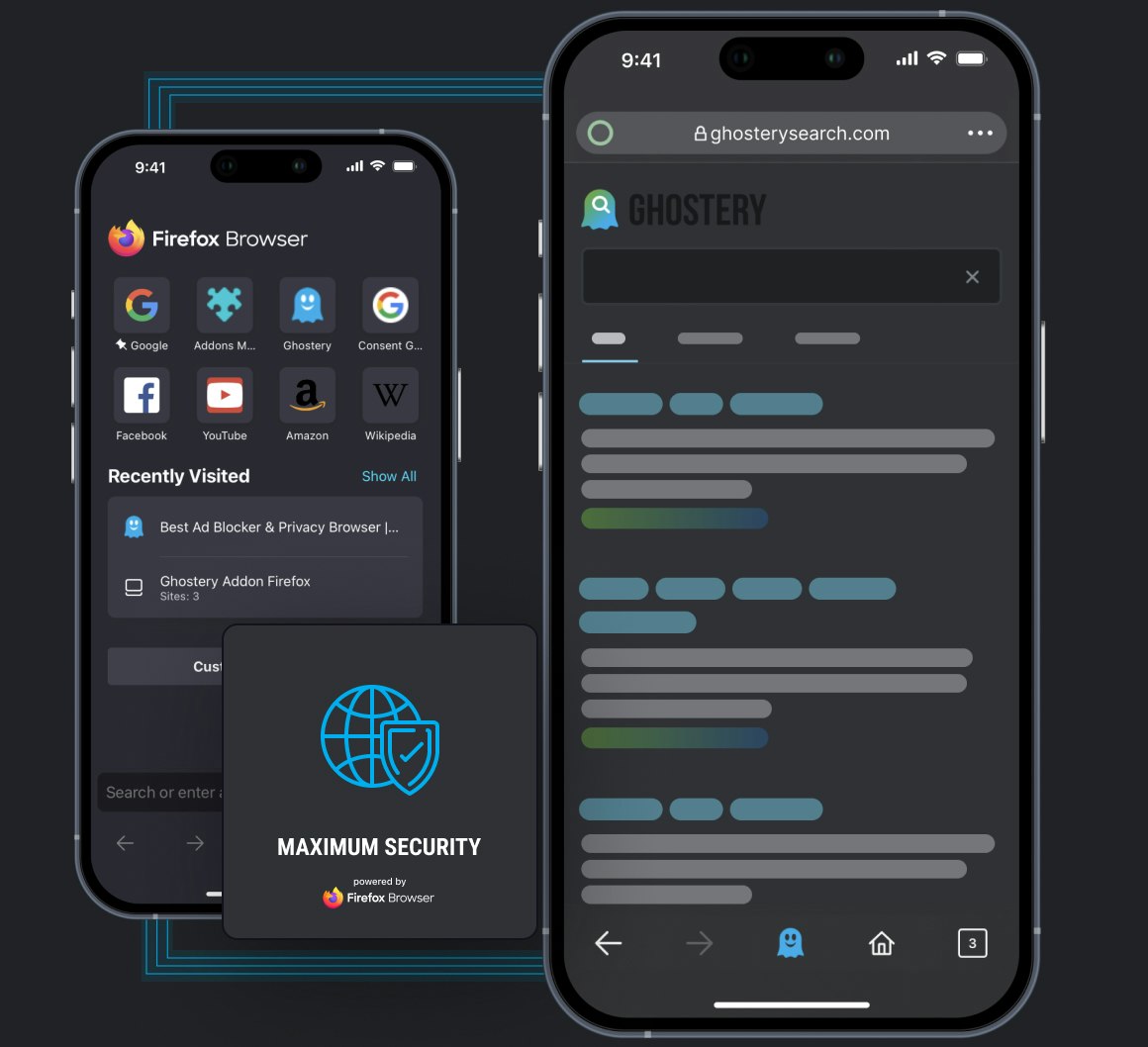 Ghostery Private Browser builds on top of Firefox browser supercharging it's default privacy and security features - iOS mobile view