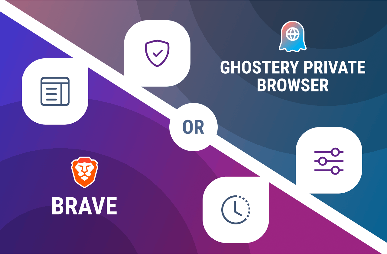 image displaying Ghostery Private Browser and Brave browser logos &settnig icons