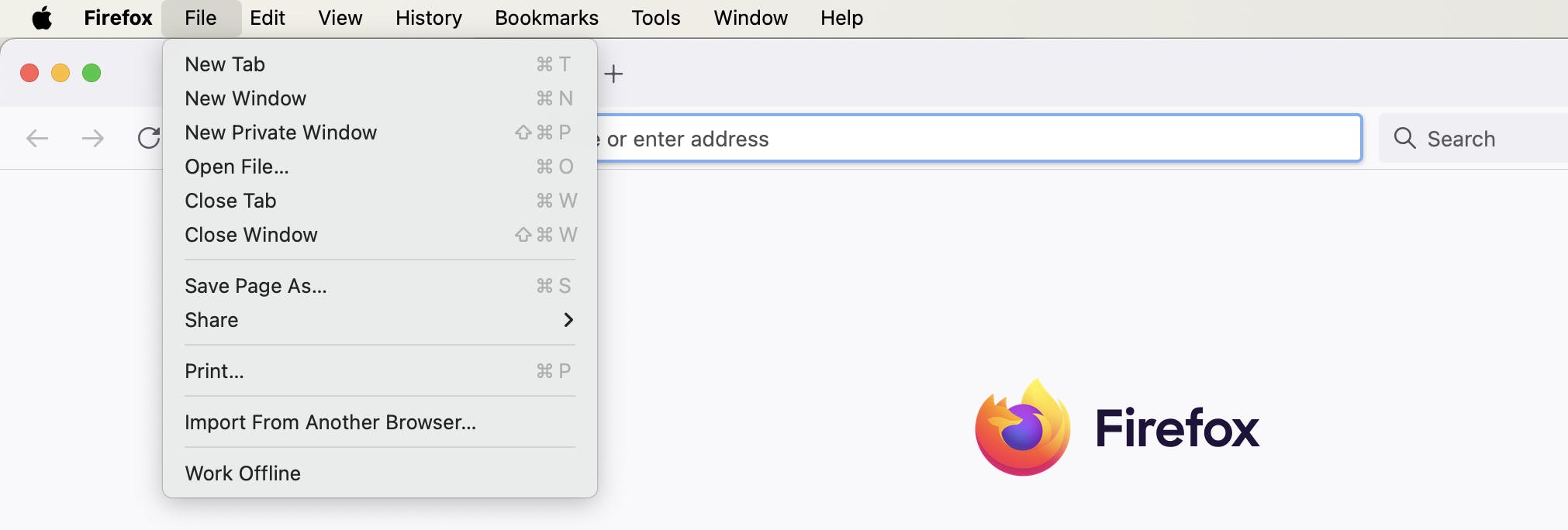 Opening a new window from the menu in Firefox for MacOS Sonoma

