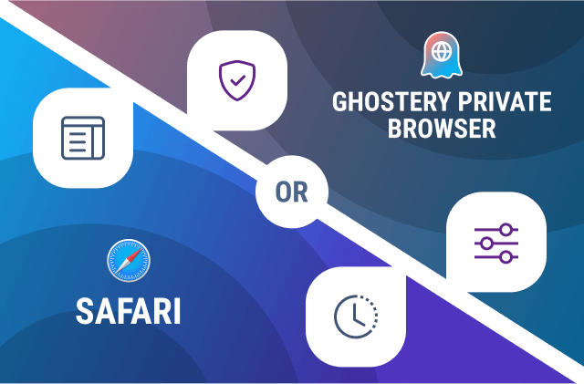 Image displays Ghostery Private Browser and Safari logos as well as some setting icons