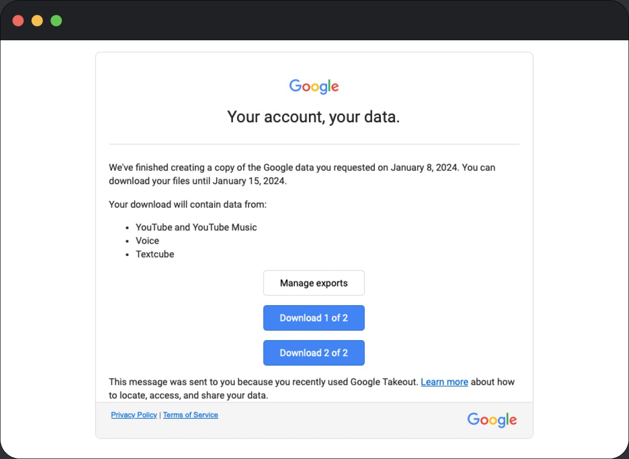 Image showing how to download your Google search data, step 3