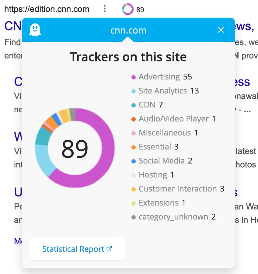 Trackers Preview on search engine results page