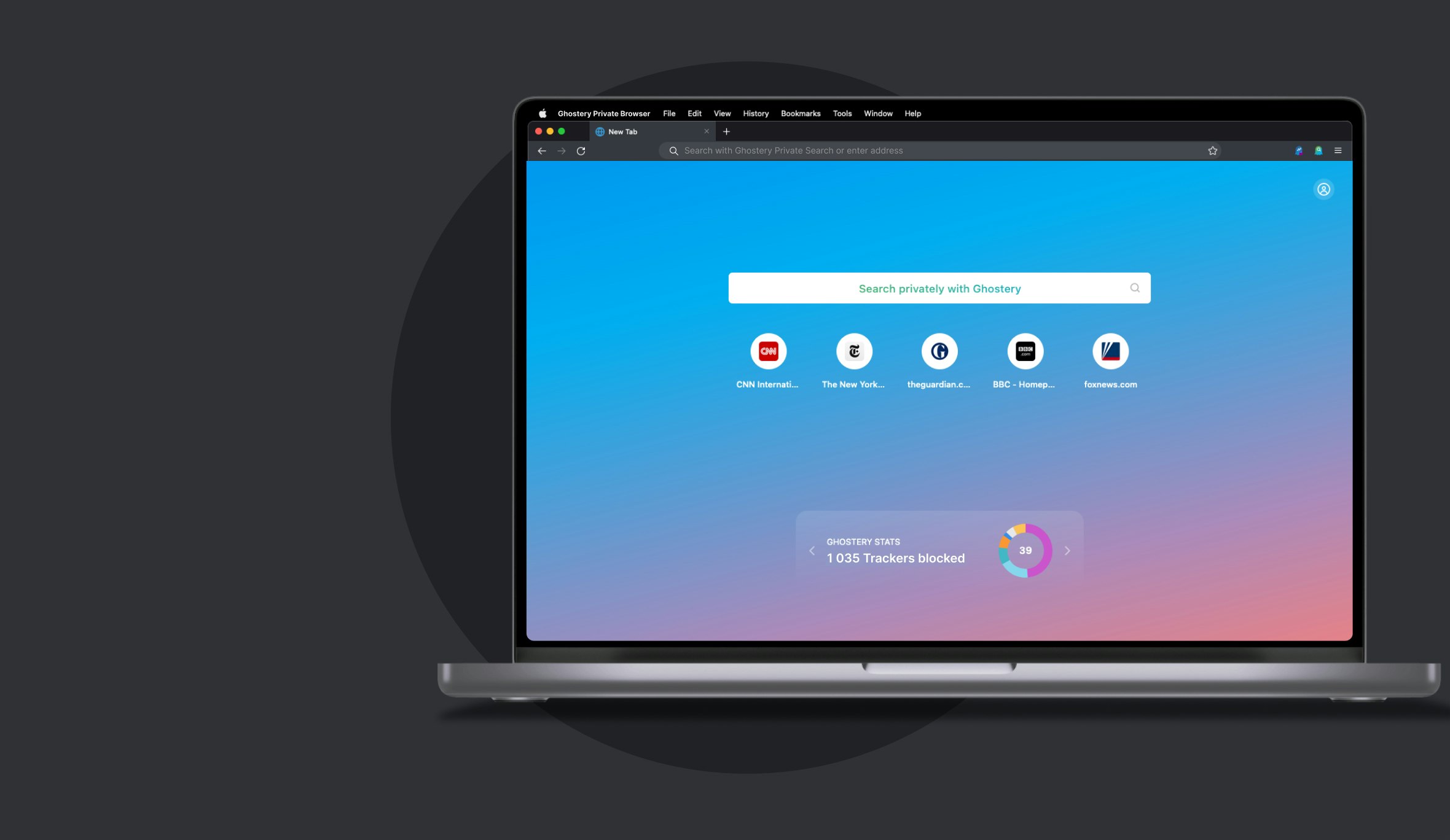 Ghostery Private Browser open on a laptop