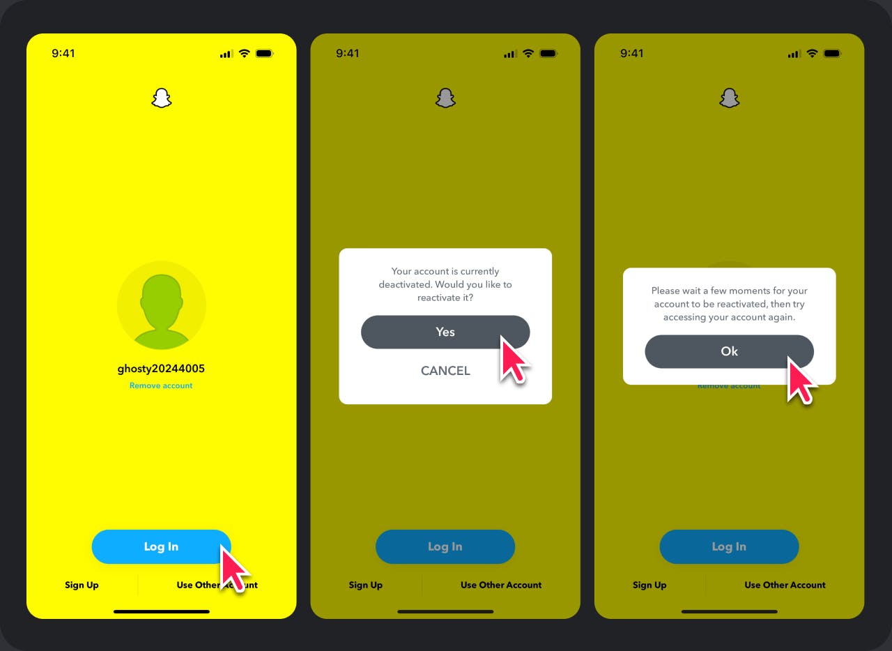 Image showing how to reactivate a Snapchat account