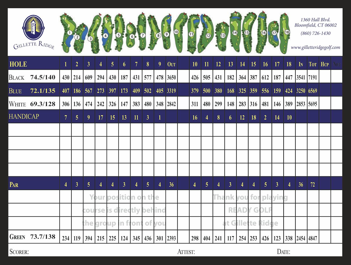 Scorecard Gillette Ridge Golf Club Scorecard Gillette Ridge Golf Club
