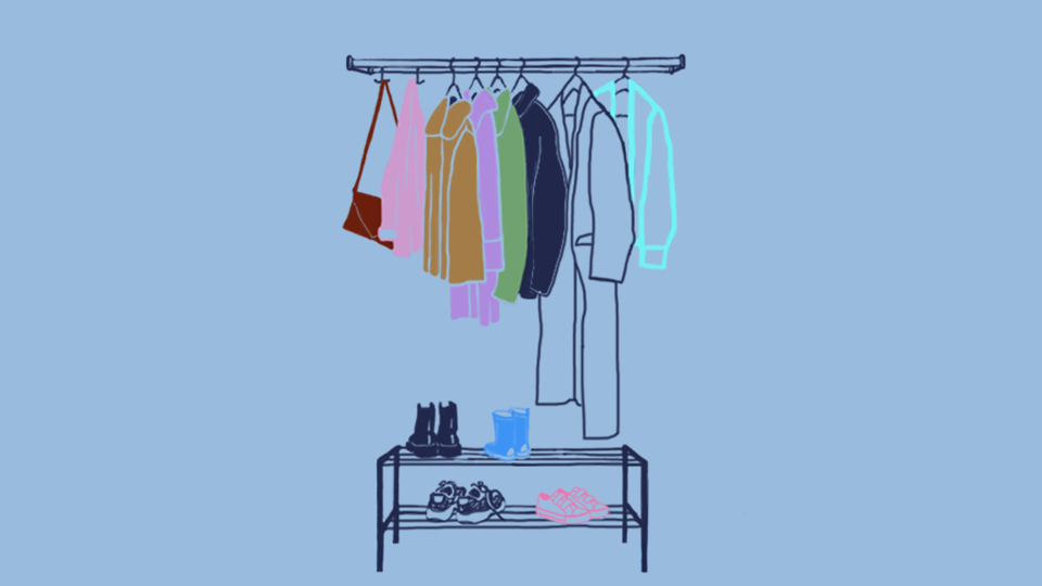 Illustration över klädhängare i hall