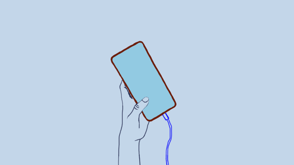 Illustration över hand med mobiltelefon