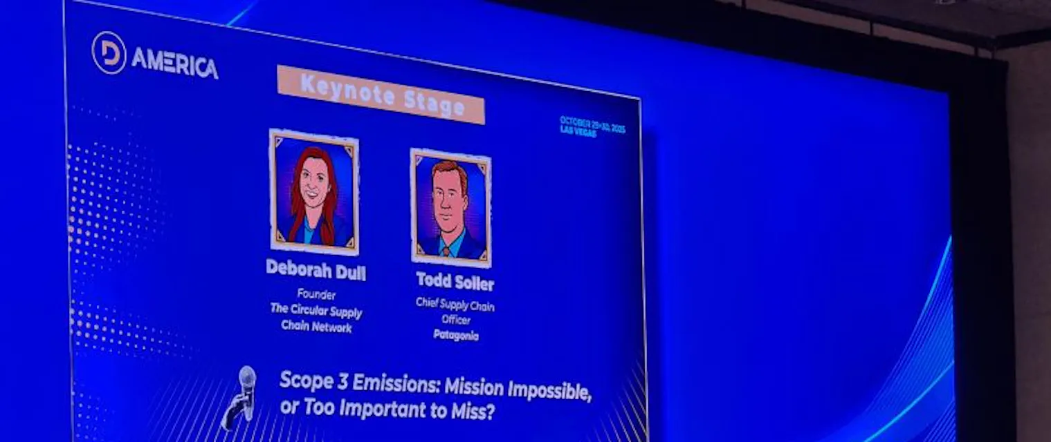Todd Soller of Patagonia and Deborah Dull on the DELIVER America keynote stage