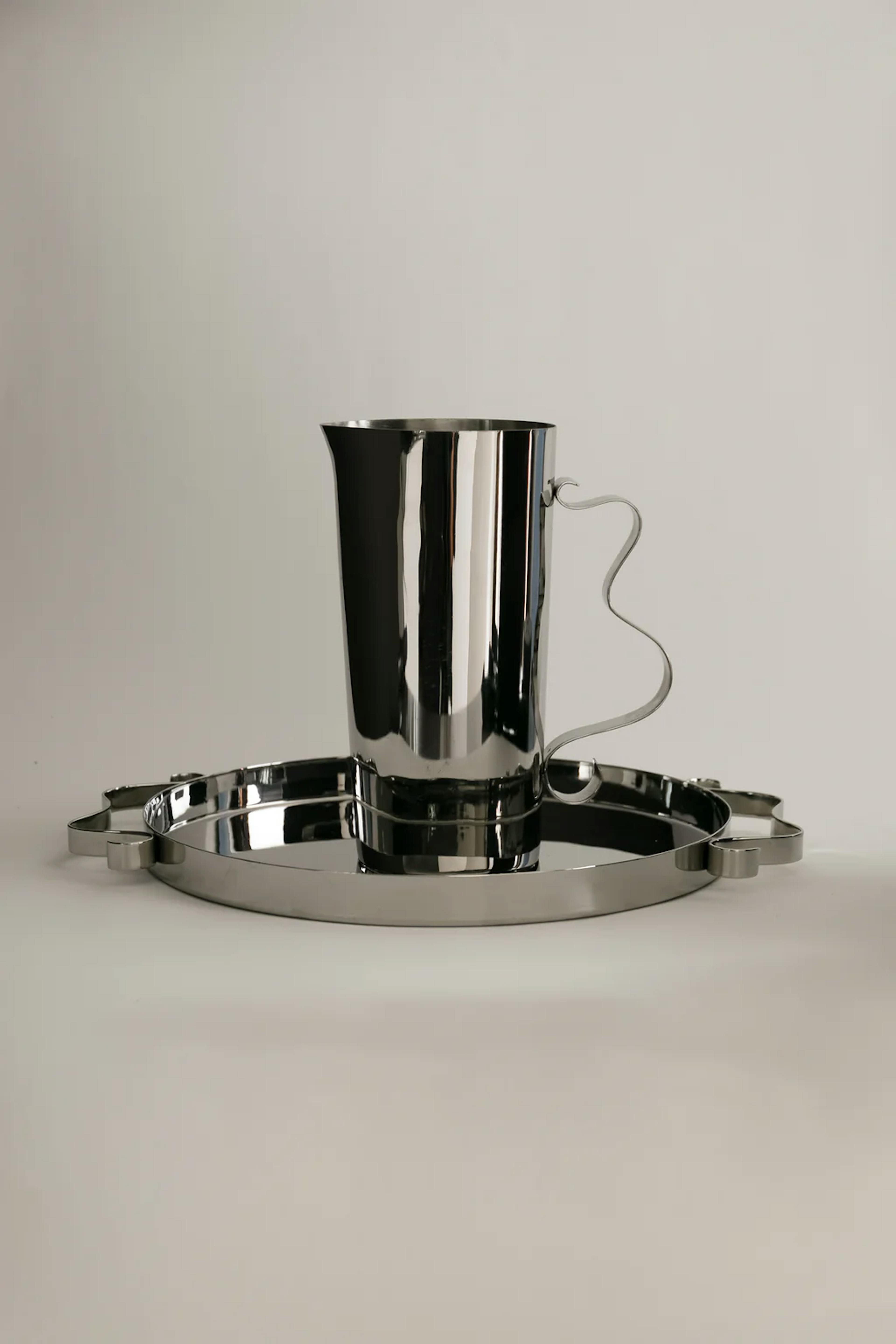 Stainless steel serving tray and pitcher 