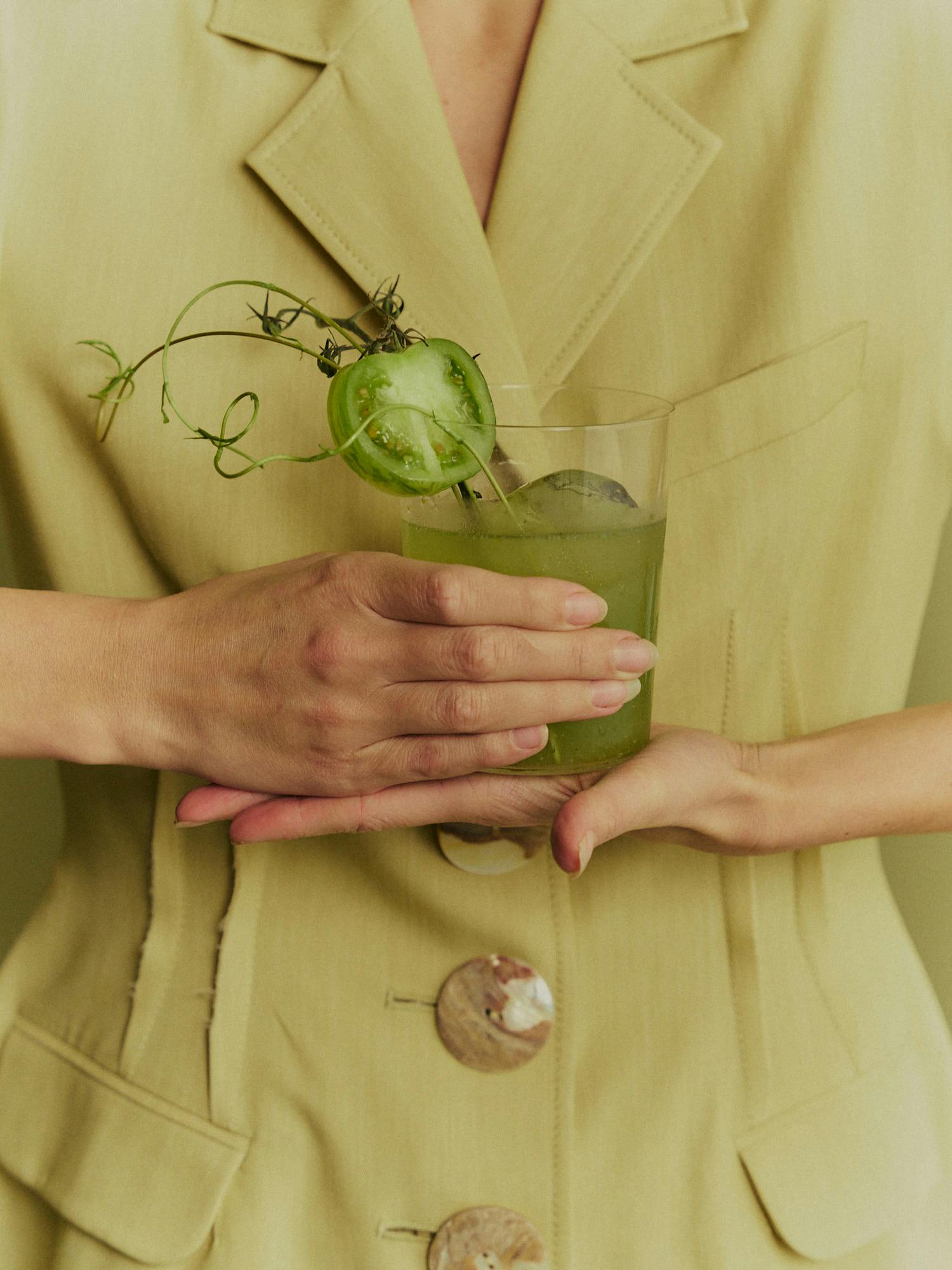 A Tomato & Basil Gimlet Cocktail